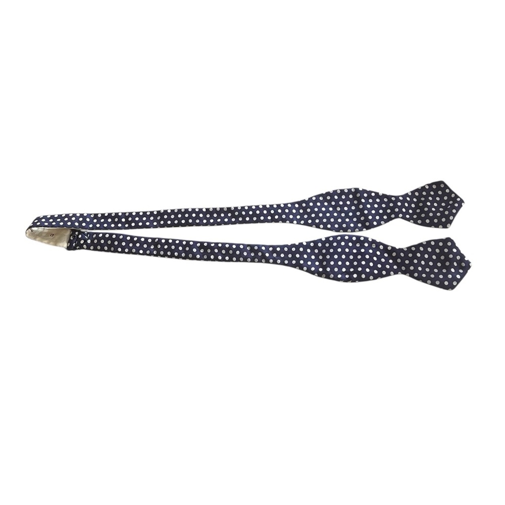 Vintage 1950’s Sir Bows by Botany Diamond Point Silk Bow Tie Navy Polka Dot - Picture 2 of 8